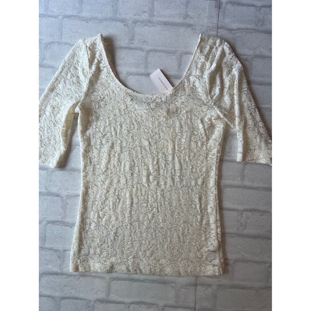 NWT Anthropologie Pure + Good Floral Lace Top Small Coquette fairy quiet luxury - Picture 5 of 7